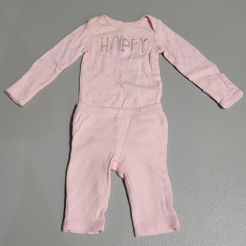 Just One You Carter’s NB Pink Happy 2PC Outfit Set Bodysuit Ruffle Pants
